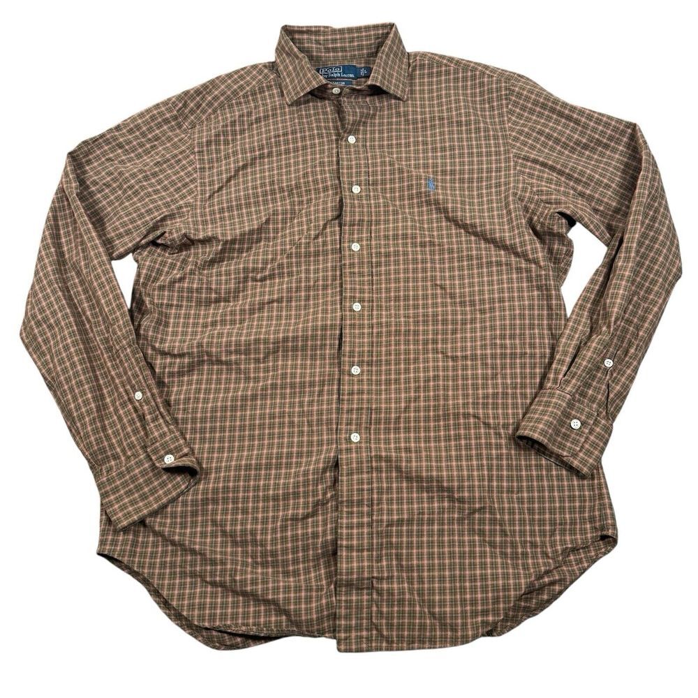 Polo Ralph Lauren Stanton Men's Large Brown Plaid Long Sleeve Button Shirt